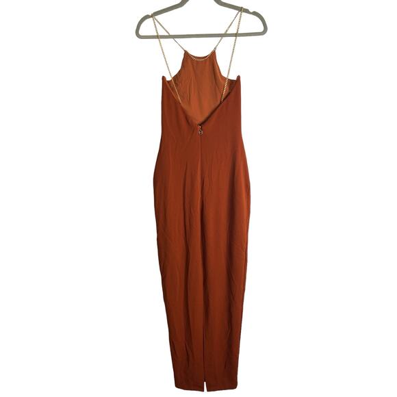 Revolve Nookie Floor Length Lexi Chain Gown Dress Sleeveless Rust Size Medium - Picture 8 of 14